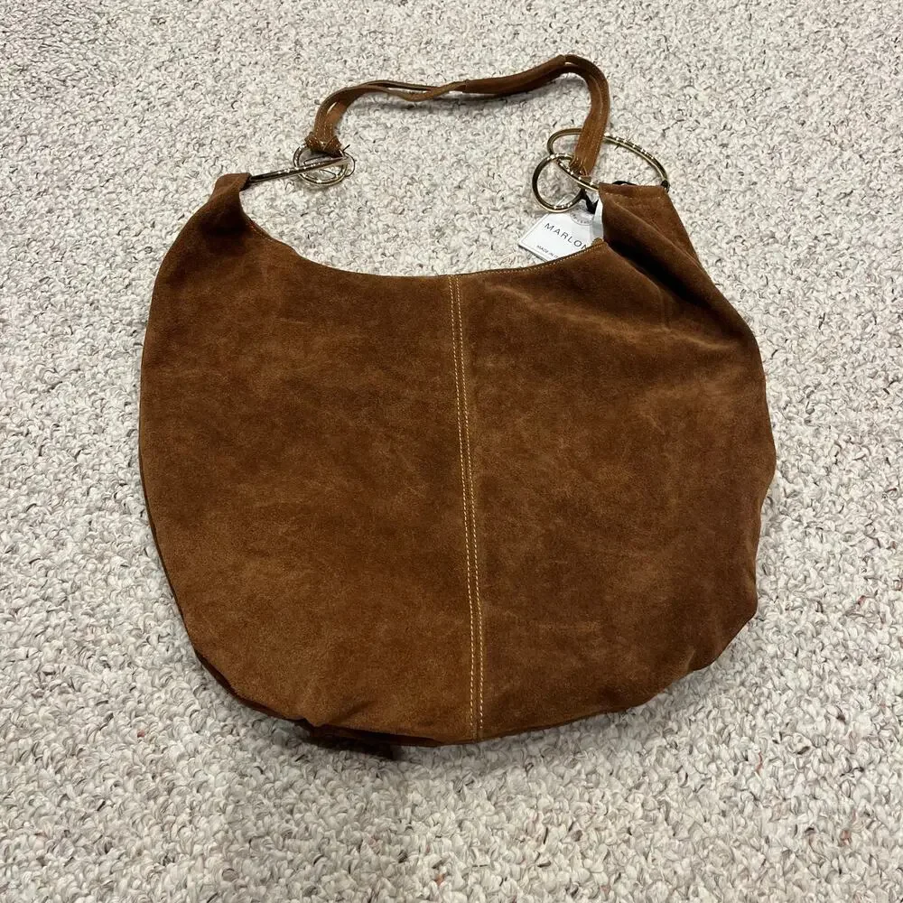 NWT Marlon Rosita Hobo Bag Gold Rings Suede Leather Made in Italy Borsa Art
